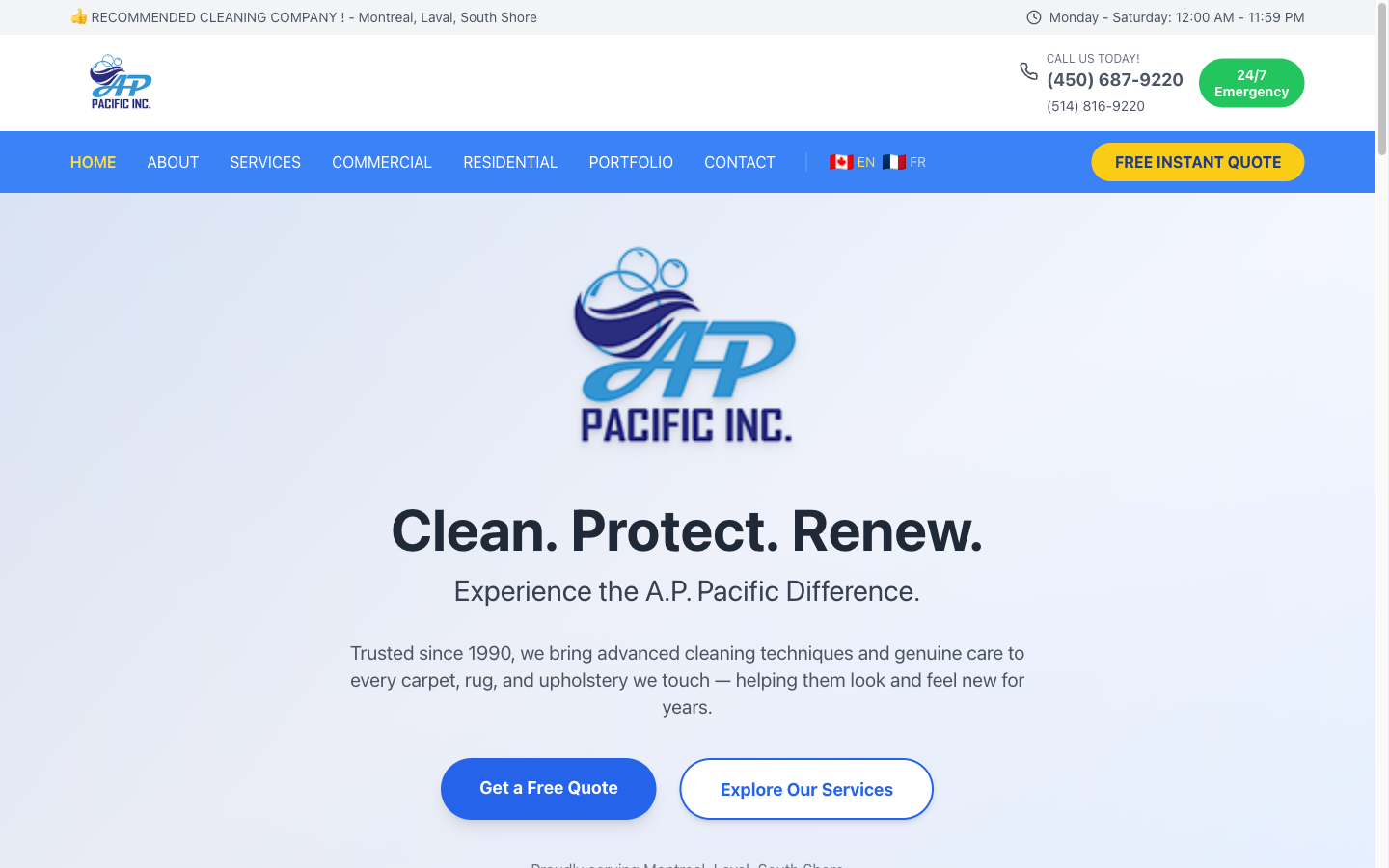 AP Pacific cleaning services website screenshot