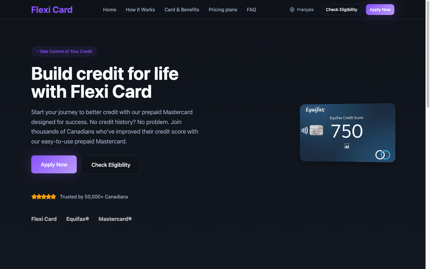 Flexi Card credit-building card website screenshot